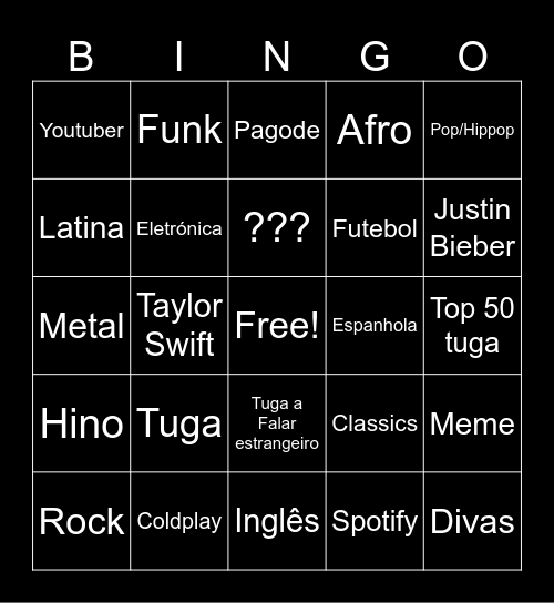 Spotify Bingo Card