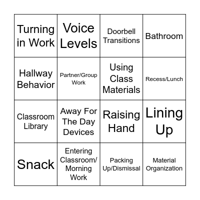 Procedure/Expectation BINGO Card