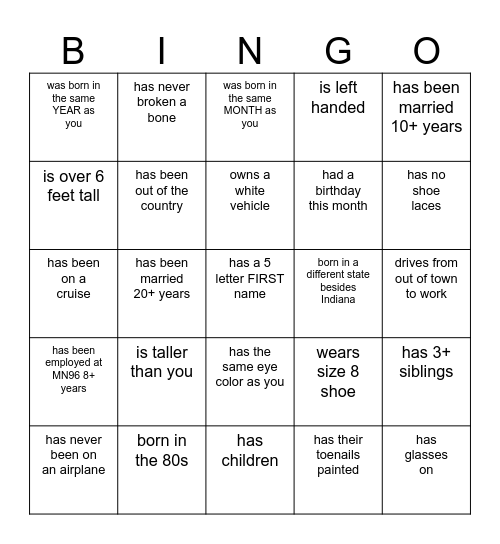 FIND A STAFF MEMBER WHO... Bingo Card