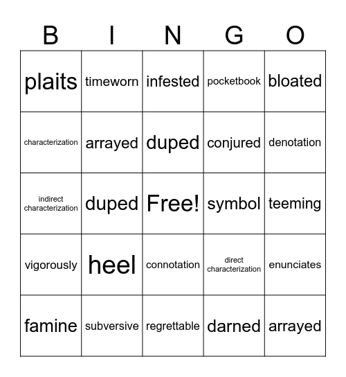 1.3-1.5 Vocabulary Review Bingo Card