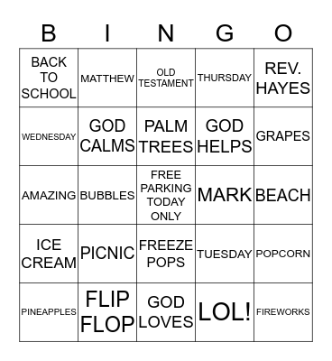 VBS 2016 Bingo Card