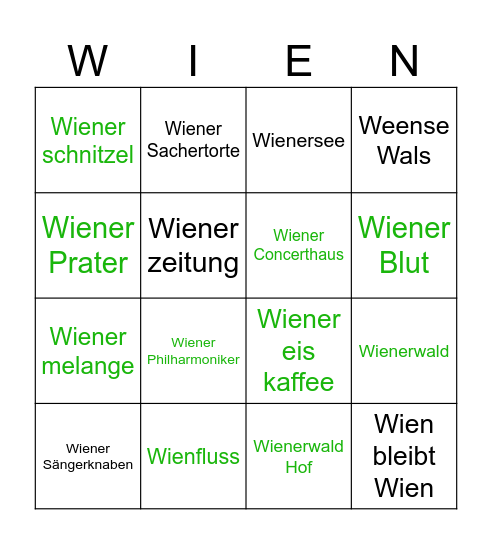 Wenen Bingo Card