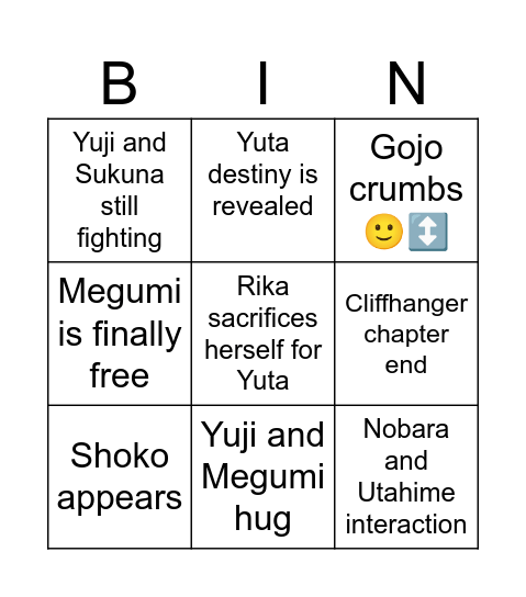 JJK chapter 268 Bingo Card