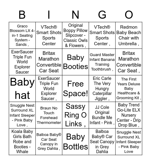 Tara's Shower - July 17, 2016 Bingo Card