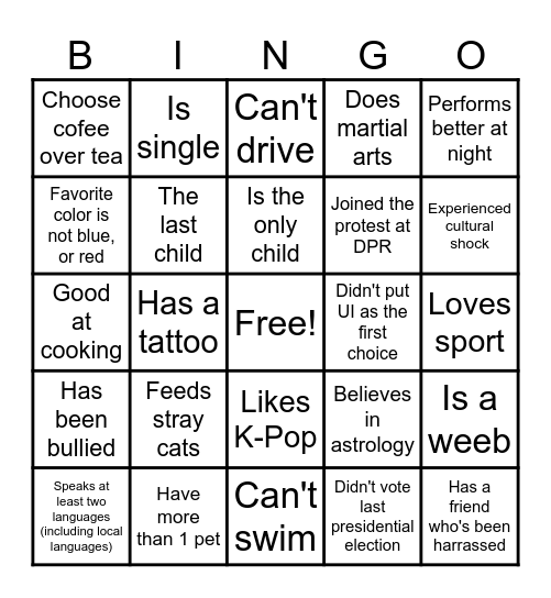 MPK Inggris Bingo Card