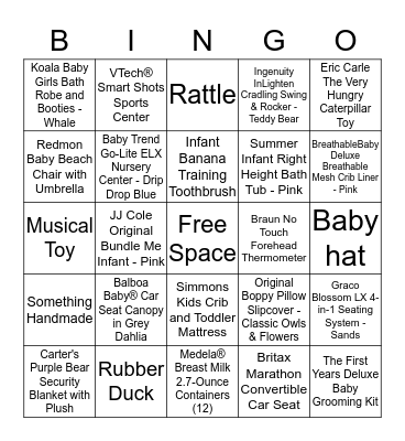 Tara's Baby Shower Bingo Card