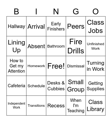 Procedures Bingo Card