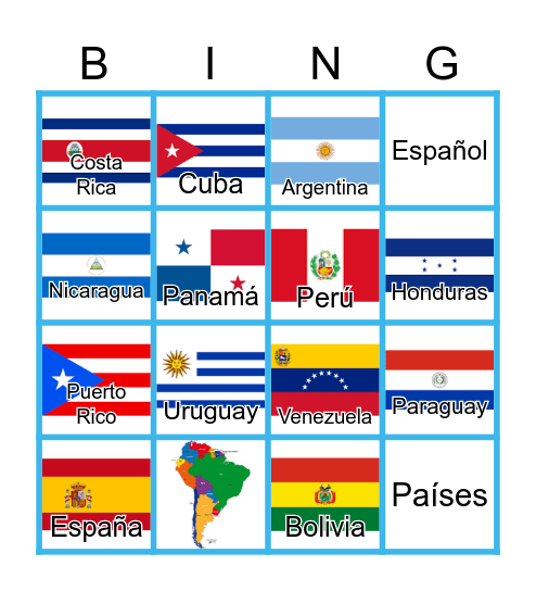 Spanish Speaking Countries and Flags Bingo Card