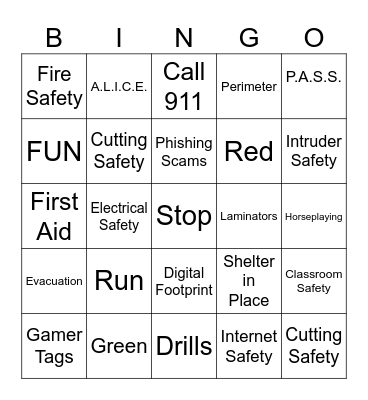 School Safety Bingo Card