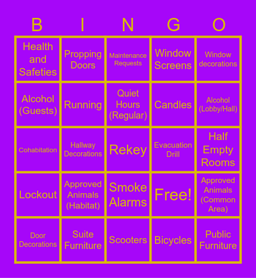 Policy Bingo Card