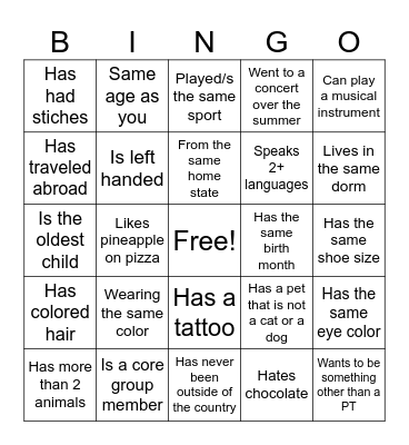 Get to Know You Bingo! Bingo Card