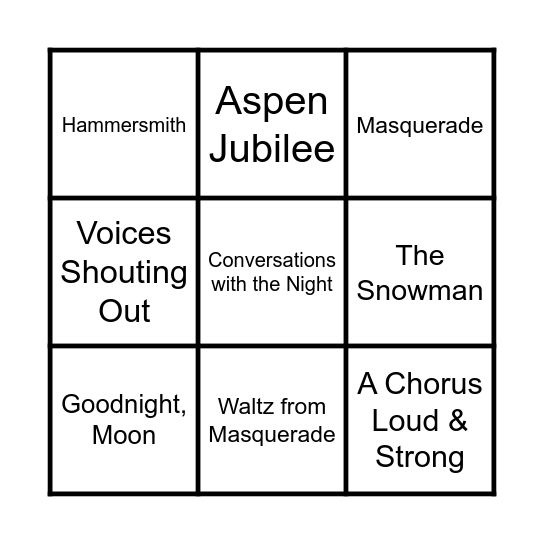 2024-2025 Music Bingo Card