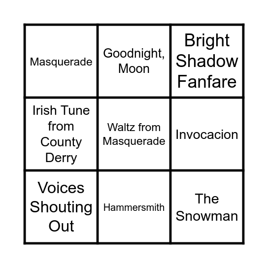 2024-2025 Music Bingo Card