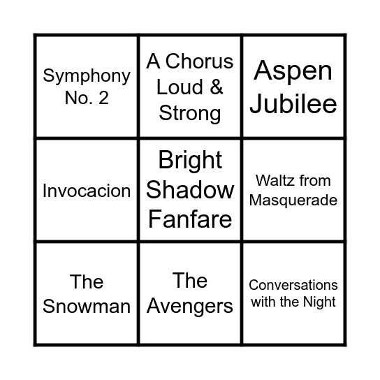 2024-2025 Music Bingo Card