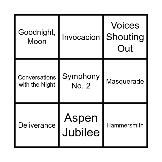 2024-2025 Music Bingo Card