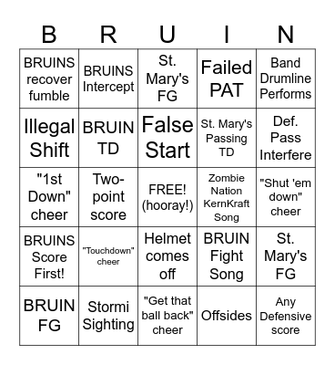 Broadneck FB Bingo Card
