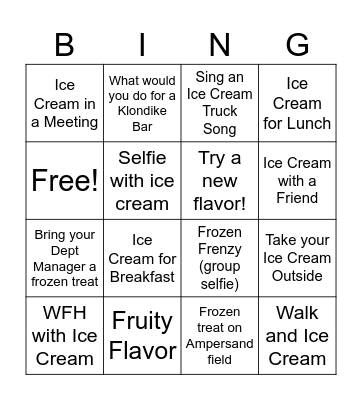 Ice Cream Bingo Card