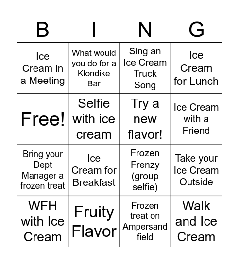 Ice Cream Bingo Card