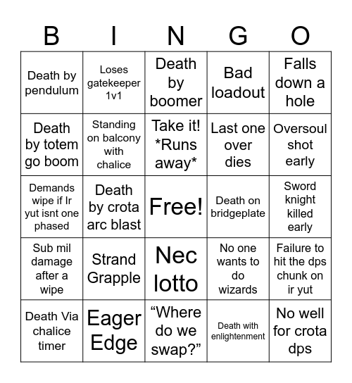 Crota Bingo Card