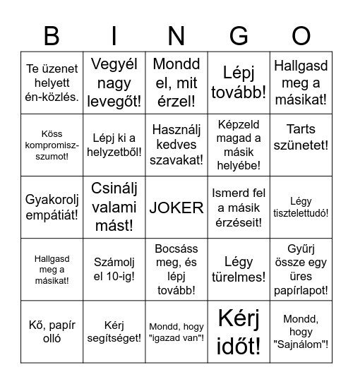 Konfliktuskezelés Bingo Card