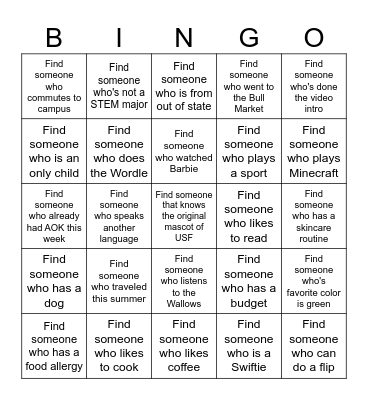 Welcome Bingo! Bingo Card