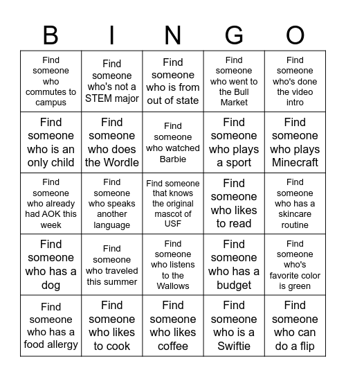 Welcome Bingo! Bingo Card