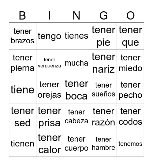 TENER Bingo Card