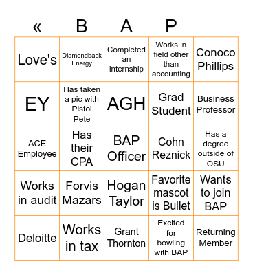 BAP Human Bingo Card