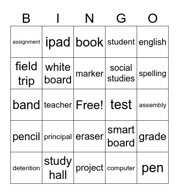 Back to School Bingo Card