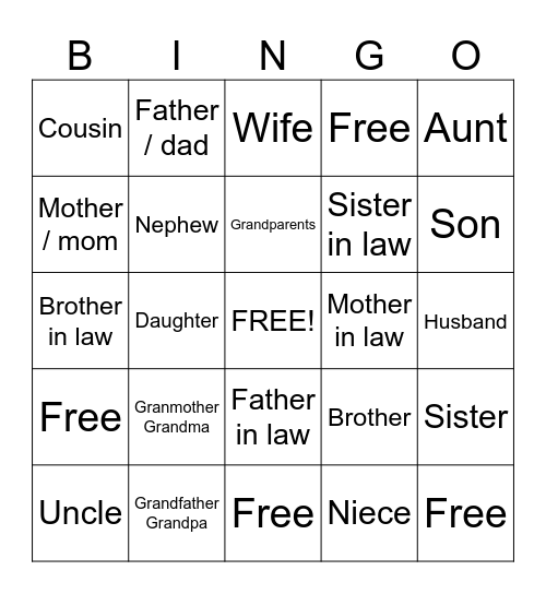 FAMILY Bingo Card