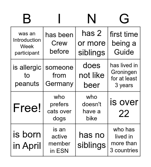 Introduction Guides Bingo Card