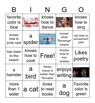 Getting to know you! Bingo Card