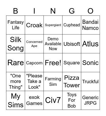 Nintendo Direct 8-27-24 Bingo Card