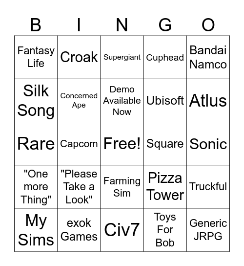 Nintendo Direct 8-27-24 Bingo Card