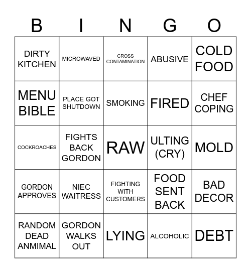 KITCHEN NIGHTMARES BINGO Card