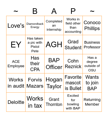 BAP Human Bingo Card