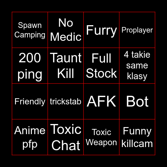 Team Fortress 2 Bingo Card