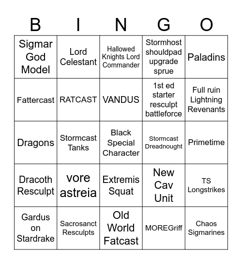 SORTMCAST NOVA Bingo Card