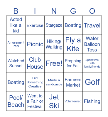 Euna Summer Fun Bingo Card