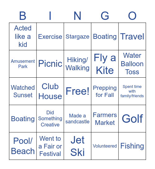 Euna Summer Fun Bingo Card