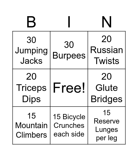 BingoFit @Google Bingo Card