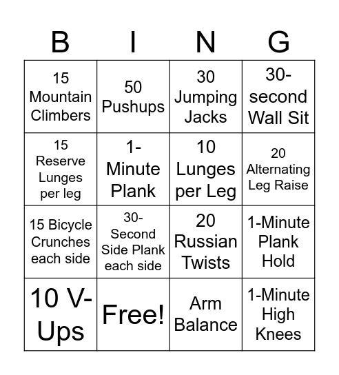 BingoFit @Google Bingo Card