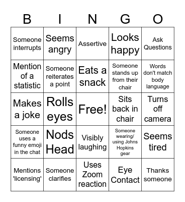 Active Listening Bingo Card