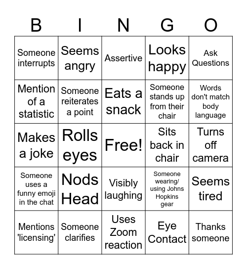Active Listening Bingo Card