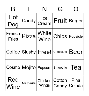 Yummy Bingo Card