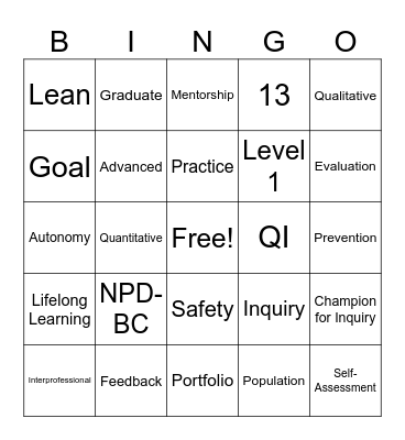 NPD Standards Bingo Card