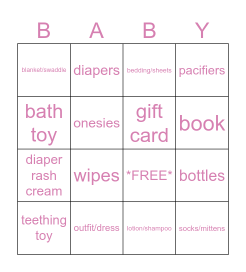 Baby Ellie Bingo Card