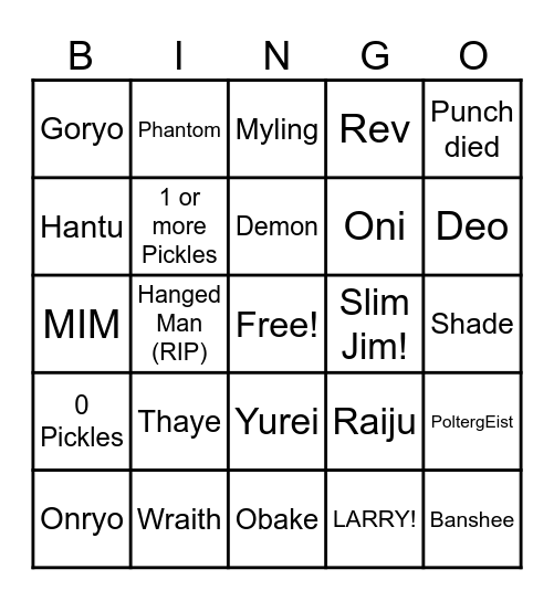 Phasmo Bingo 2.0 Bingo Card