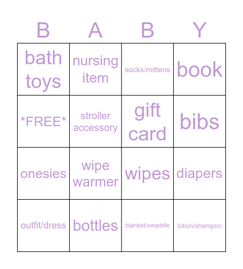 Baby Ellie Bingo Card