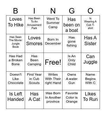 Scout "Get to know you" Bingo Card